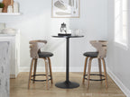 Cosini 24" Fixed-Height Counter Stool - Set of 2 - Light Grey Wood, Black Metal, Black PU