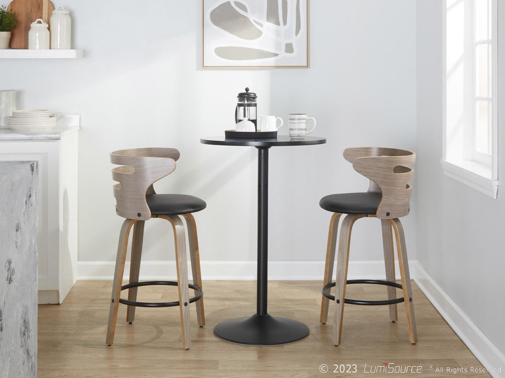 Cosini 26" Fixed-Height Counter Stool - Set of 2 - Light Grey Wood, Black PU, Black Metal