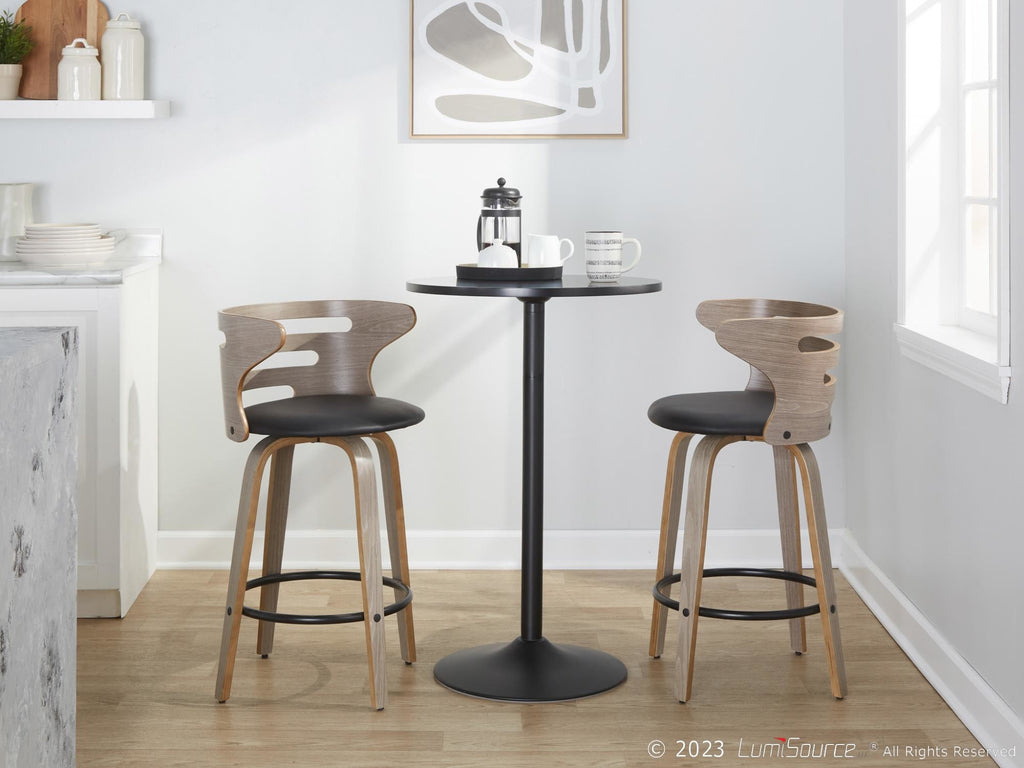 Cosini 26" Fixed-Height Counter Stool - Set of 2 - Light Grey Wood, Black PU, Black Metal
