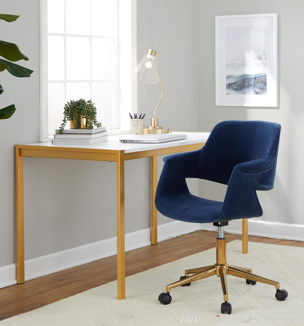 Vintage Flair Office Chair - Gold Metal, Blue Velvet