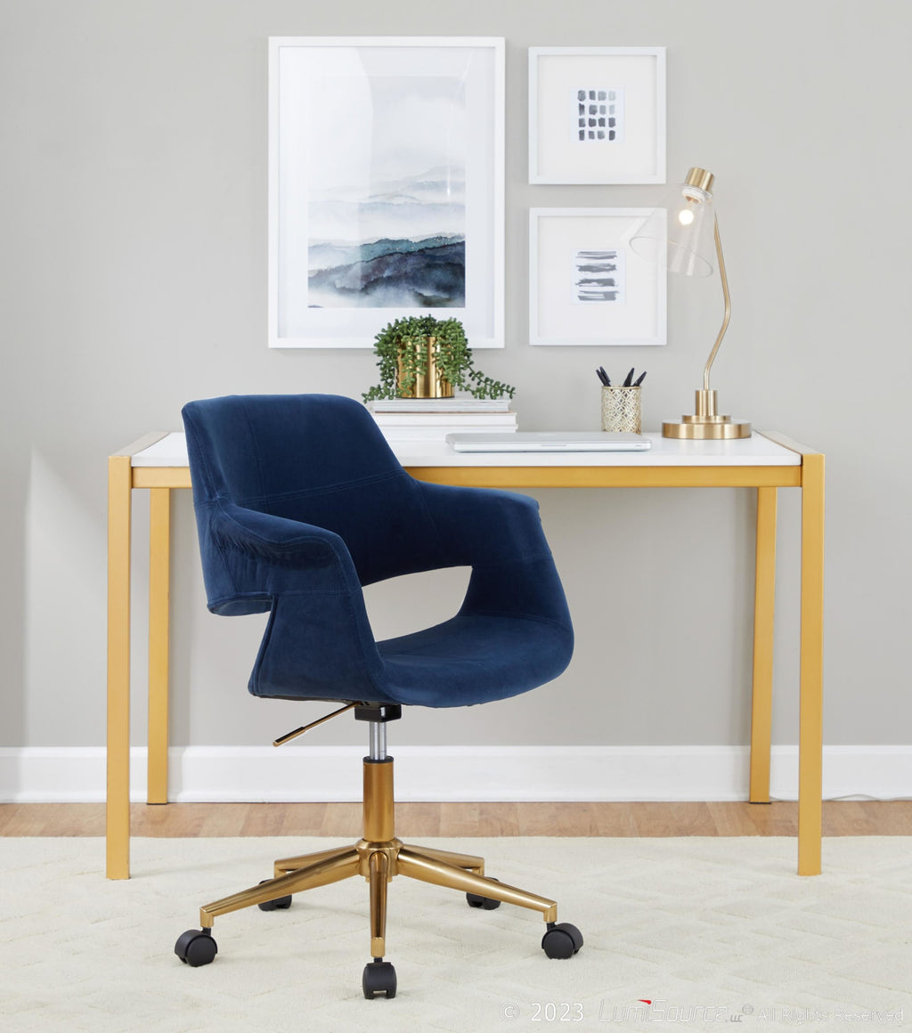 Vintage Flair Office Chair - Gold Metal, Blue Velvet