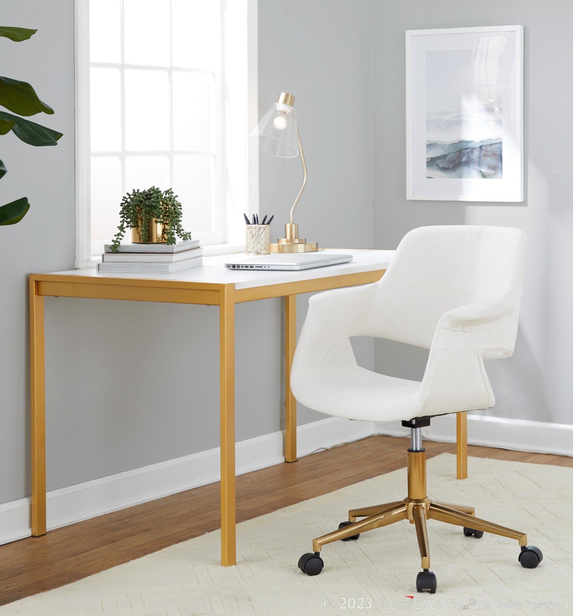Vintage Flair Office Chair - Gold Metal, Cream Velvet