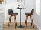 Corazza 30" Fixed-Height Barstool - Set of 2 - Walnut Wood, Charcoal Fabric, Chrome Metal