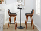 Corazza 30" Fixed-Height Barstool - Set of 2 - Walnut Wood, Charcoal Fabric, Black Metal