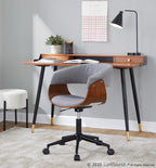 Vintage Mod Office Chair - Black Metal, Walnut Wood, Light Grey Fabric