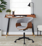 Vintage Mod Office Chair - Black Metal, Walnut Wood, Light Grey Fabric