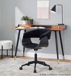 Vintage Mod Office Chair - Black Metal, Black Wood, Black Velvet