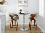Symphony 24" Fixed-Height Counter Stool - Set of 2 - Walnut Wood, Pewter Grey PU, Black Metal