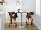 Symphony 24" Fixed-Height Counter Stool - Set of 2 - Walnut Wood, Black PU, Black Metal