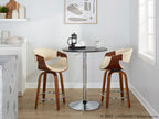 Symphony 24" Fixed-Height Counter Stool - Set of 2 - Walnut Wood, Cream PU, Chrome Metal