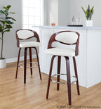 Pino 30" Fixed-Height Barstool - Set of 2 - Mahogany Wood, White PU, Chrome Metal