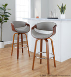 Symphony 30" Fixed-Height Barstool - Set of 2 - Walnut Wood, Chrome Metal, Grey PU