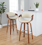 Symphony 30" Fixed-Height Barstool - Set of 2 - Walnut Wood, Chrome Metal, Cream PU