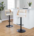 Cecina Adjustable Barstool - Set of 2 - Black Metal, Zebra Wood, Cream PU