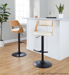 Cecina Adjustable Barstool - Set of 2 - Black Metal, Zebra Wood, Cream PU