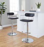Demi Adjustable Barstool - Set of 2 - Chrome Metal, Black PU