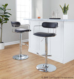 Demi Adjustable Barstool - Set of 2 - Chrome Metal, Black PU
