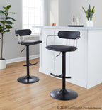 Demi Adjustable Barstool - Set of 2 - Black Metal, Chrome Metal, Black PU
