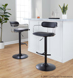 Demi Adjustable Barstool - Set of 2 - Black Metal, Chrome Metal, Black PU