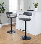Demi Adjustable Barstool - Set of 2 - Black Metal, Grey PU