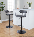 Demi Adjustable Barstool - Set of 2 - Black Metal, Grey PU