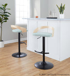 Grotto Adjustable Barstool - Black Metal, Natural Wood, Light Green Fabric