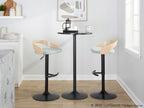 Grotto Adjustable Barstool - Set of 3 - Black Metal, Natural Wood, Light Green Fabric