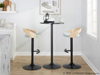 Grotto Adjustable Barstool - Black Metal, Natural Wood, Light Green Fabric