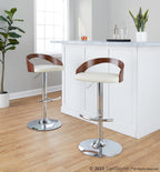 Grotto Adjustable Barstool - Set of 3 - Chrome Metal, Walnut Wood, Cream PU