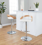 Grotto Adjustable Barstool - Chrome Metal, Zebra Wood, White PU