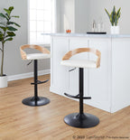 Grotto Adjustable Barstool - Black Metal, Zebra Wood, White PU