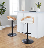 Grotto Adjustable Barstool - Set of 3 - Black Metal, Zebra Wood, White PU