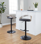 Grotto Adjustable Barstool - Set of 3 - Black Metal, Light Grey Wood, Black PU