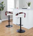 Grotto Adjustable Barstool - Black Metal, Mahogany Wood, White PU