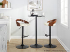 Grotto Adjustable Barstool - Set of 3 - Black Metal, Walnut Wood, Cream PU