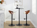 Grotto Adjustable Barstool - Set of 3 - Black Metal, Walnut Wood, Cream PU