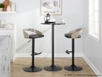 Grotto Adjustable Barstool - Set of 3 - Black Metal, Light Grey Wood, Black PU