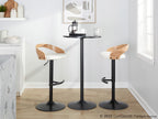 Grotto Adjustable Barstool - Set of 3 - Black Metal, Zebra Wood, White PU