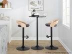 Grotto Adjustable Barstool - Set of 3 - Black Metal, Natural Wood, Brown PU