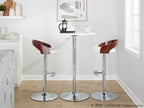 Grotto Adjustable Barstool - Set of 3 - Chrome Metal, Mahogany Wood, White PU