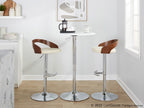 Grotto Adjustable Barstool - Set of 3 - Chrome Metal, Walnut Wood, Cream PU