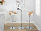 Grotto Adjustable Barstool - Set of 3 - Chrome Metal, Zebra Wood, White PU