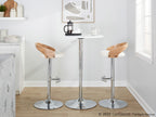 Grotto Adjustable Barstool - Set of 3 - Chrome Metal, Zebra Wood, White PU