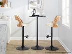 Cecina Adjustable Barstool - Set of 2 - Black Metal, Zebra Wood, Cream PU