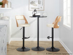 Cecina Adjustable Barstool - Set of 2 - Black Metal, Zebra Wood, Cream PU