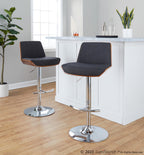 Corazza Adjustable Barstool - Set of 2 - Chrome Metal, Walnut Wood, Charcoal Fabric