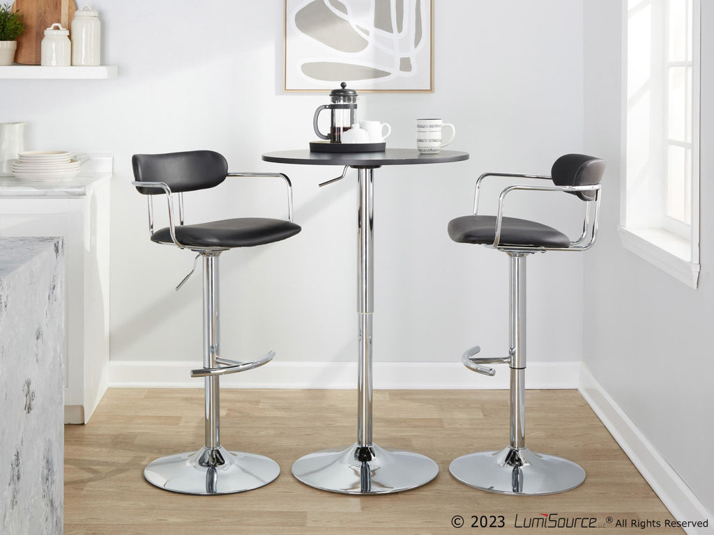 Demi Adjustable Barstool - Set of 2 - Chrome Metal, Black PU