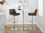 Corazza Adjustable Barstool - Set of 2 - Chrome Metal, Walnut Wood, Charcoal Fabric
