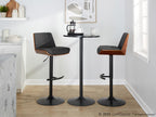 Corazza Adjustable Barstool - Set of 2 - Black Metal, Walnut Wood, Charcoal Fabric