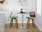 Folia 24" Fixed-Height Counter Stool - Set of 2 - Black Metal, Walnut Wood, Teal Fabric